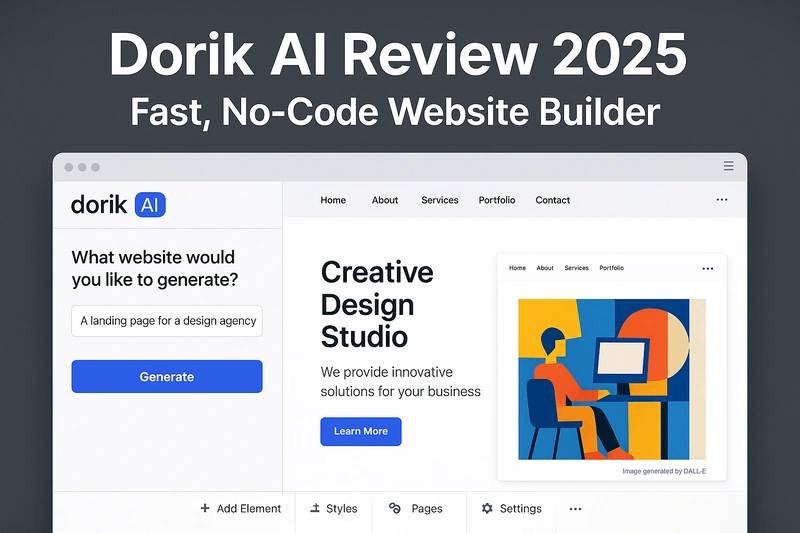 Screenshot of Dorik AI website builder interface showing AI-generated site creation for fast, no-code website building in 2025